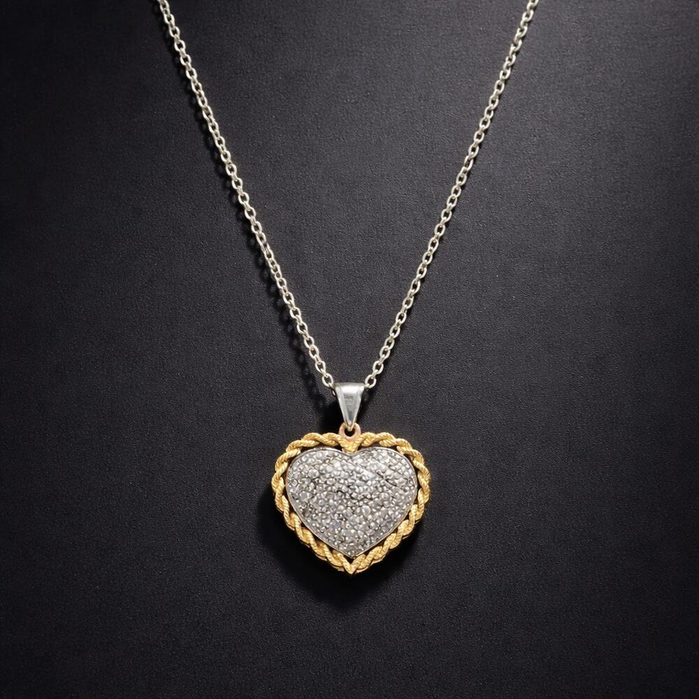 Vintage Heart Pendant Necklace 1/3 10K Gold & 925 Silver with Chain